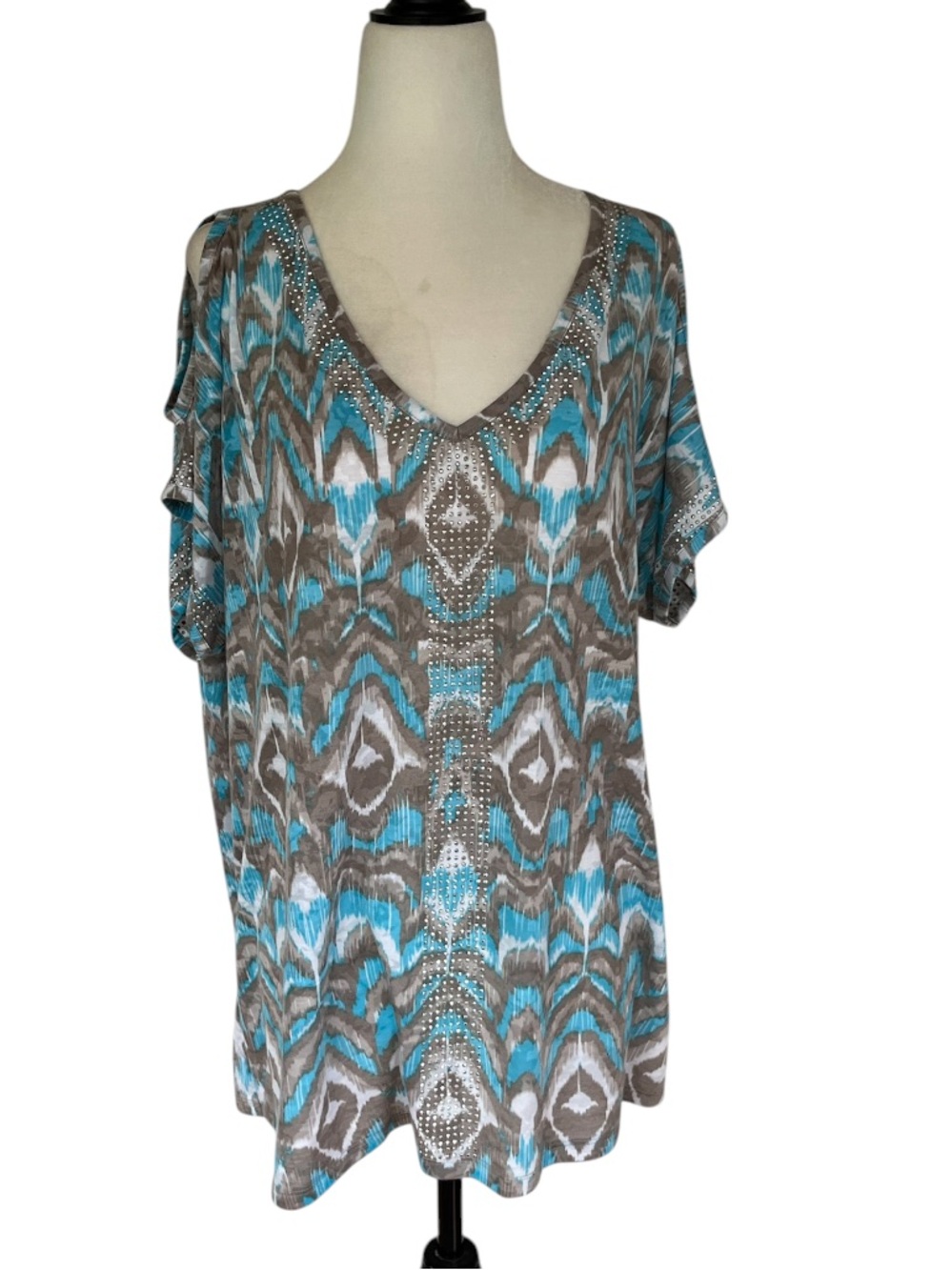 🌟2/$25🌟 INC International Concepts Blue & Gray V-Neck Printed Tunic